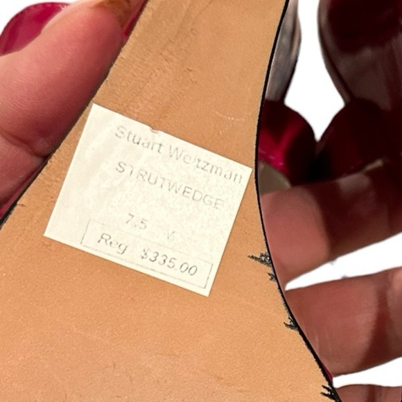 STUART WEITZMAN RED PATENT LEATHER WEDGE ANKLE STRAP SANDAL SHOES 7.5 - Picture 9 of 11